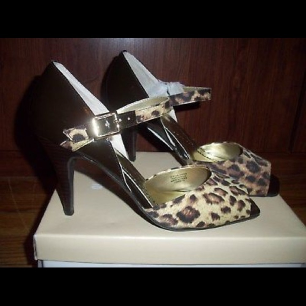 ANN MARINO, Brown Leopard Open Toe Heels, Sz 8.5